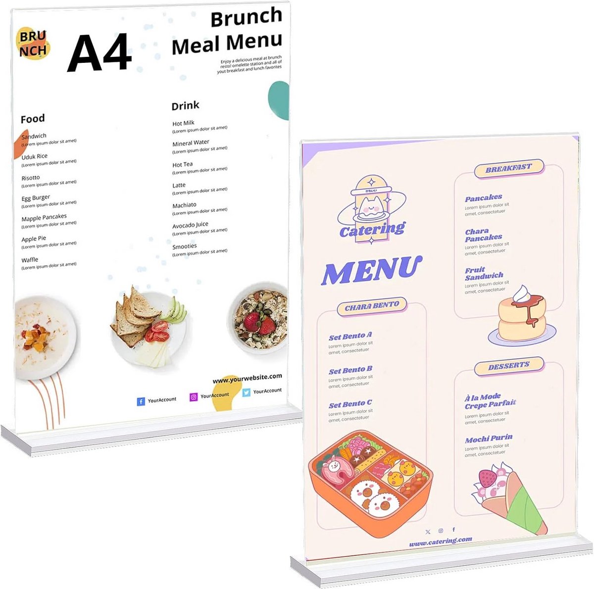 Set van 2 A4 tafelstandaards voor menukaarten en reclame
