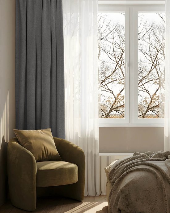 HOOMstyle Kant en klaar gordijn met haakjes Luna - 100% Verduisterend - Plooiband - 140x268 - Grijs