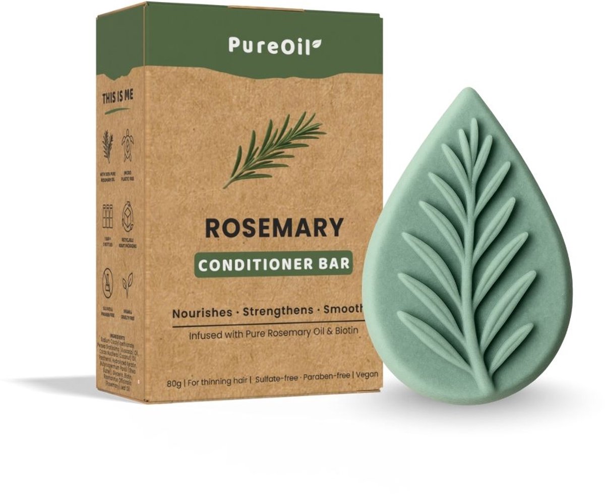 PureOil Rozemarijn Conditioner Bar - 80g - Met 100% Rosemary Oil - Vegan, Sulfaat en Parabeen Vrij - Incl. Ebook