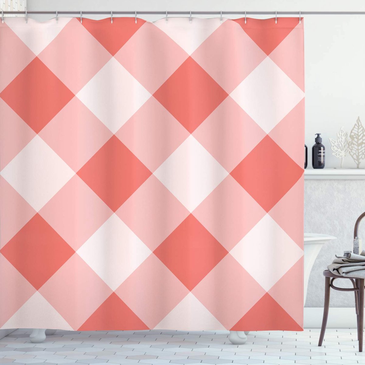 ABAKUHAUS douchegordijn sc_20450_de – Koraal Crème – 175 x 200 cm – 12 haken