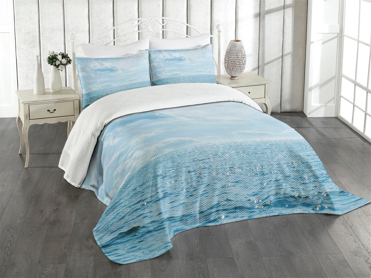 ABAKUHAUS Maritieme Sprei Set – Kalm Zeeparadijs – 220x220 cm, Lichtblauw