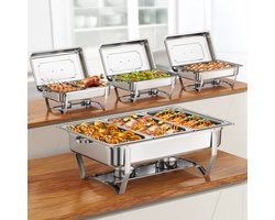 4-delige Chafing Dish Set – 7,6L (8QT) Rechthoekige Buffet Warmhouders, Opvouwbaar & Stapelbaar RVS – Ideaal voor Feestjes & Catering