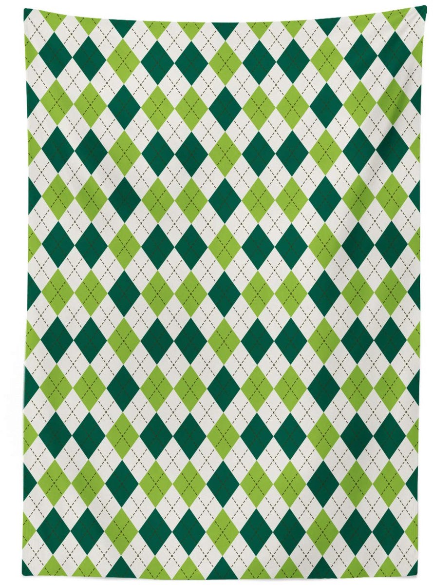ABAKUHAUS Geometrische tafelkleed – satijn, 140x240 cm, lindengroen/wit