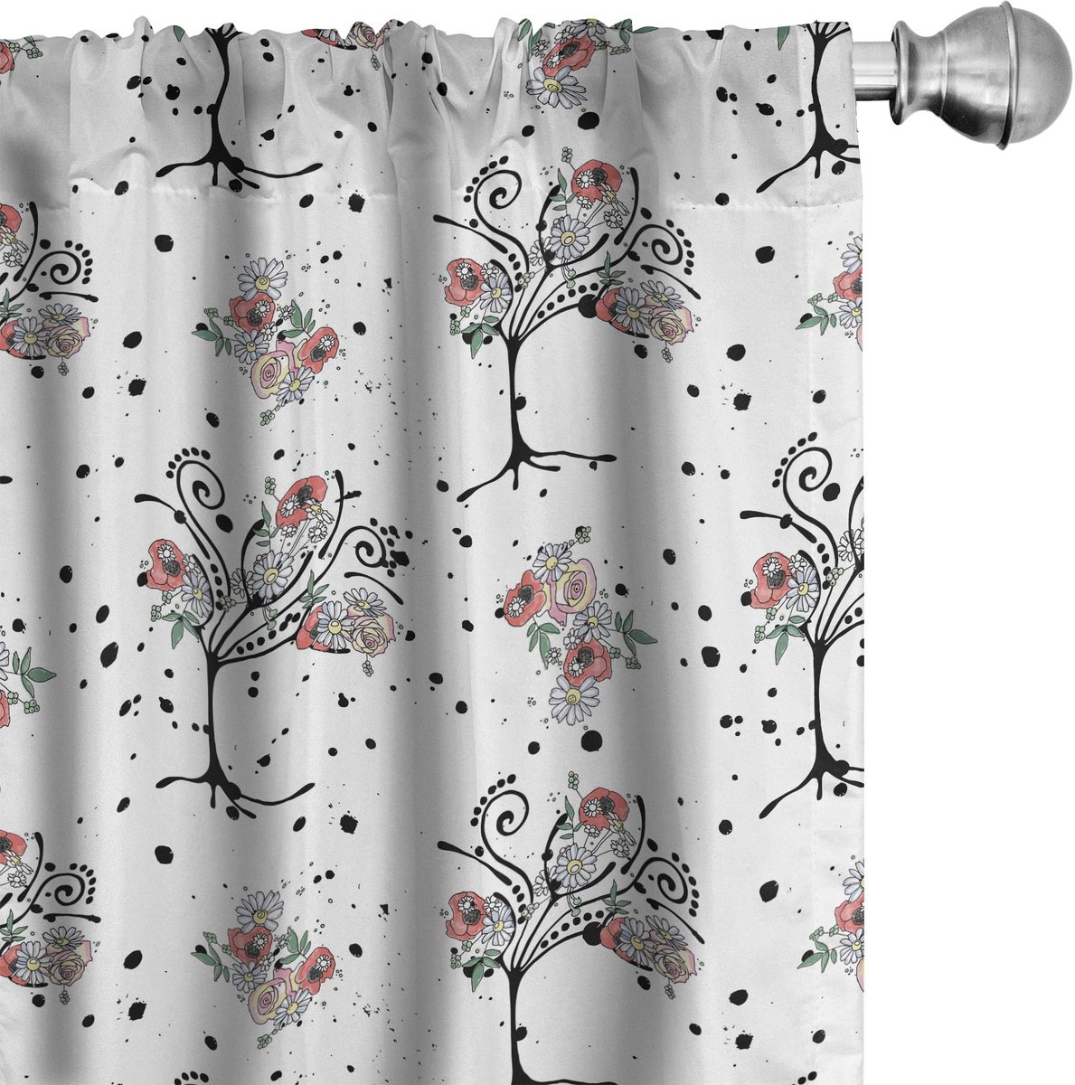 ABAKUHAUS Bloemen Gordijnen – 2x75x225 cm – Microvezel – Halfdonker – Wit koraal