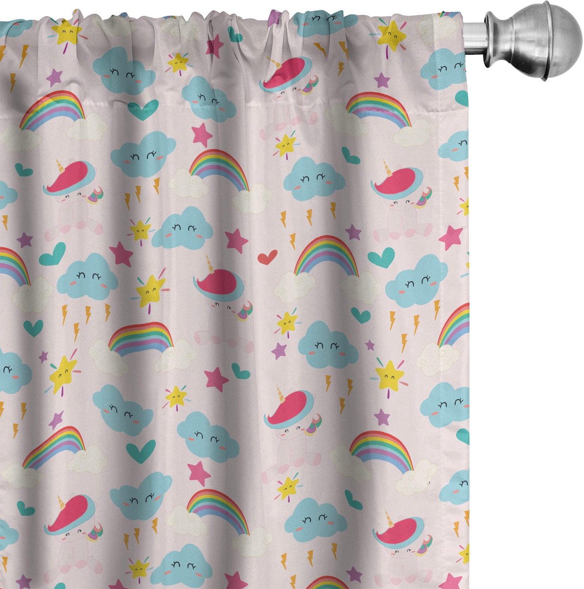ABAKUHAUS Eenhoorn gordijnen – 2x panelen 75x245 cm – microvezel – babyroze Babyroze Multicolor