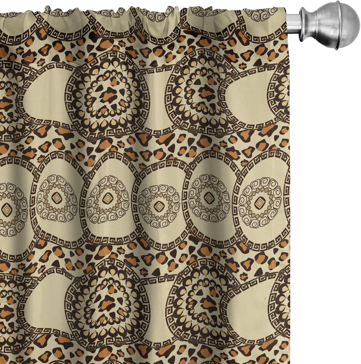 ABAKUHAUS Sambia – Gordijnen 2-delige set 75x225 cm – microvezel, donkerbruin crème oranje Dunkelbruin