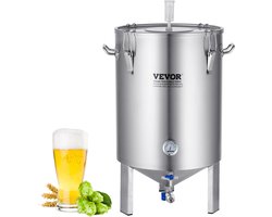 VEVOR Bierbrouwsysteem Bierbrouwapparaat Ketel Van Roestvrij Staal 60 L Biervergister, Brouwemmer Vergister voor Brouwen, Thuisbrouwaccessoires met Basis, Ketelvoorraadpot Inclusief Deksel, Handvat, Klep, Kraan