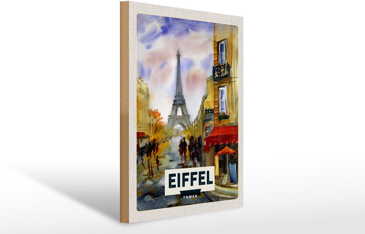 Holzschild Reise 30x40cm Eiffel Tower malerisches Bild Kunst