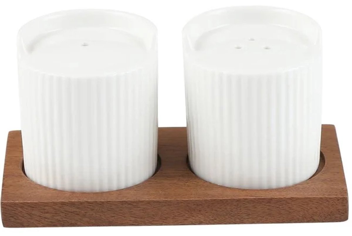 Porseleinen acacia 3-delige zout en peper set