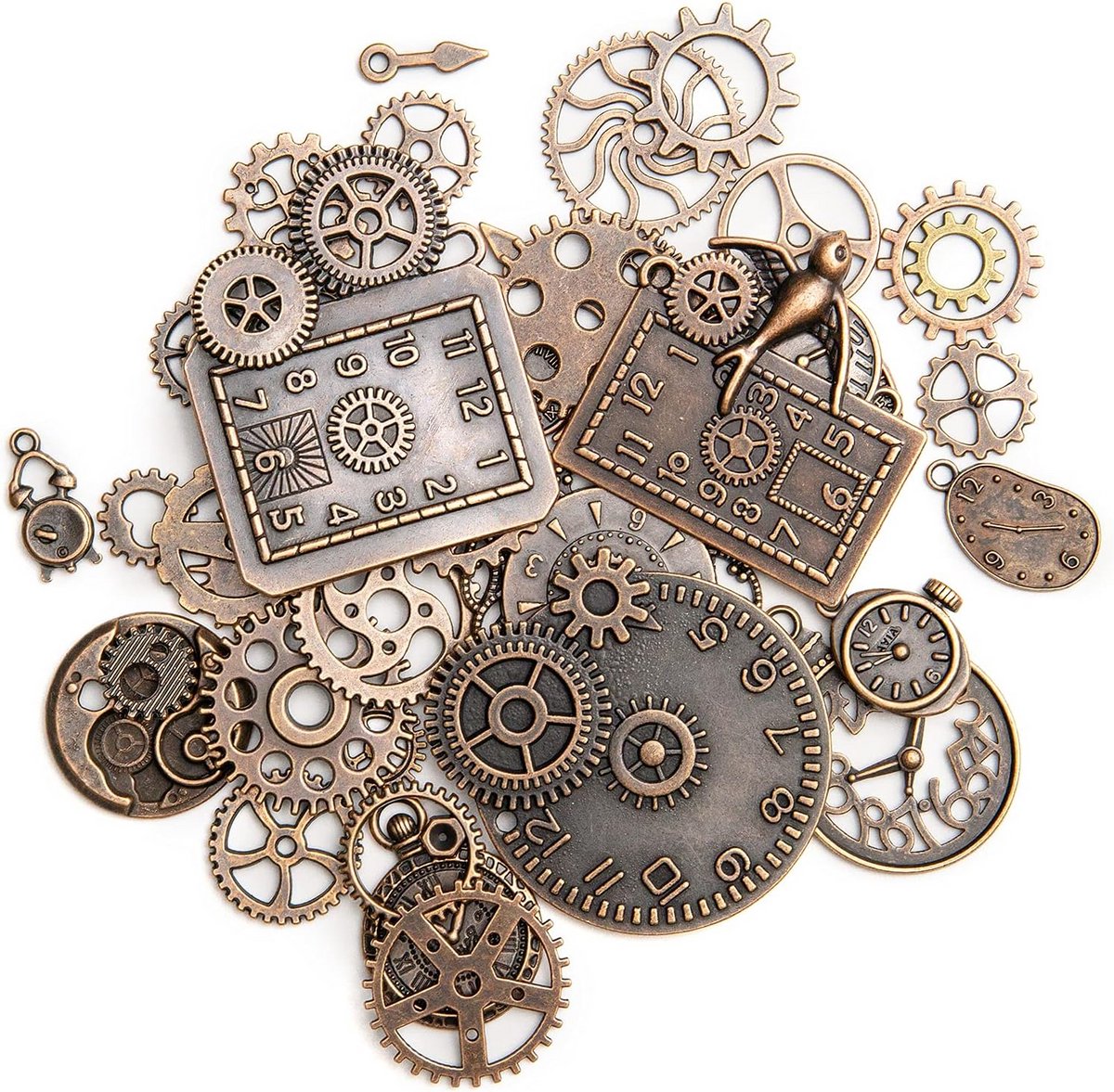 Steampunk Clock Gear Hangers Mix voor Doe-Het-Zelf Knutselen - Antieke Klok Bedels in Rood Brons