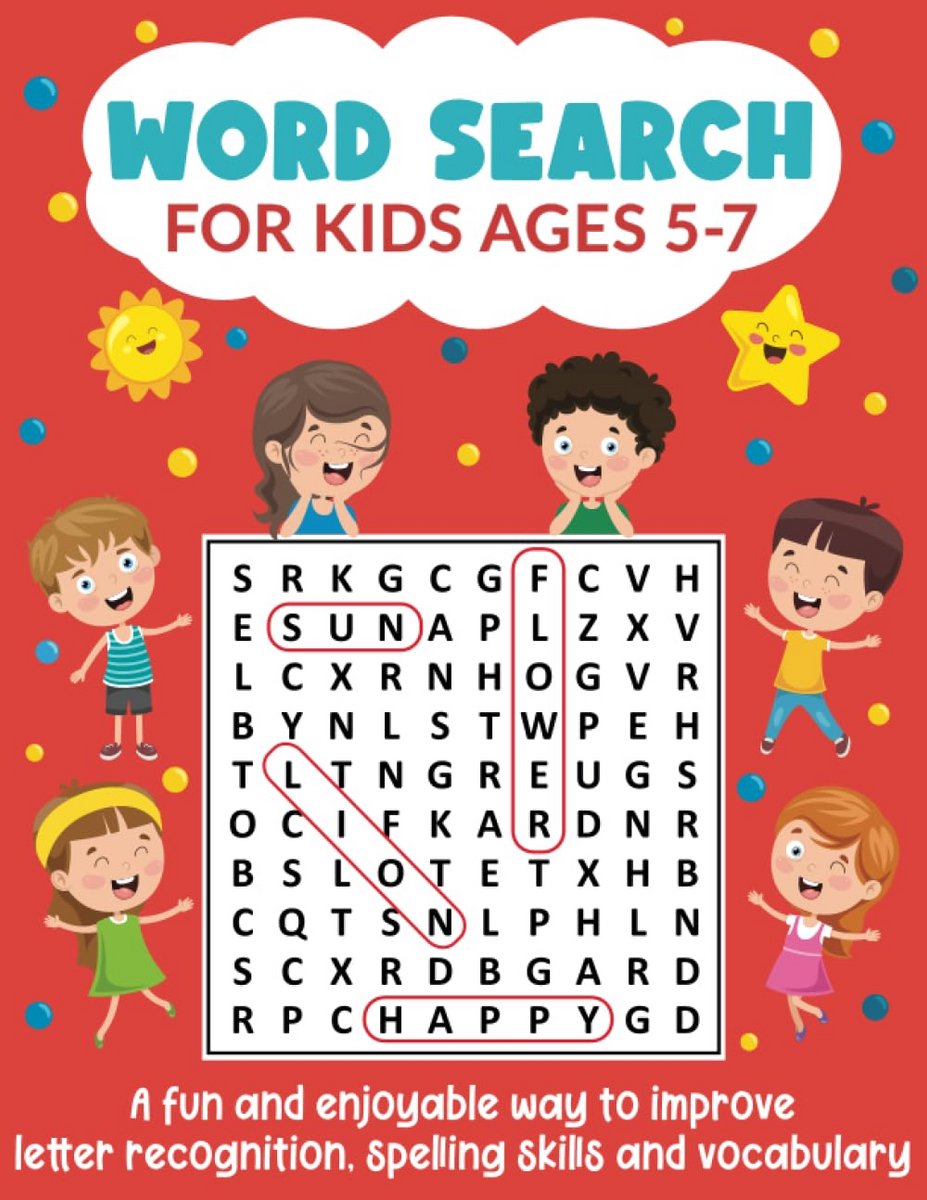 Woordenzoekboek voor Kinderen 5-7 Jaar: Puzzles voor Verbetering van Spelling en Taalvaardigheid