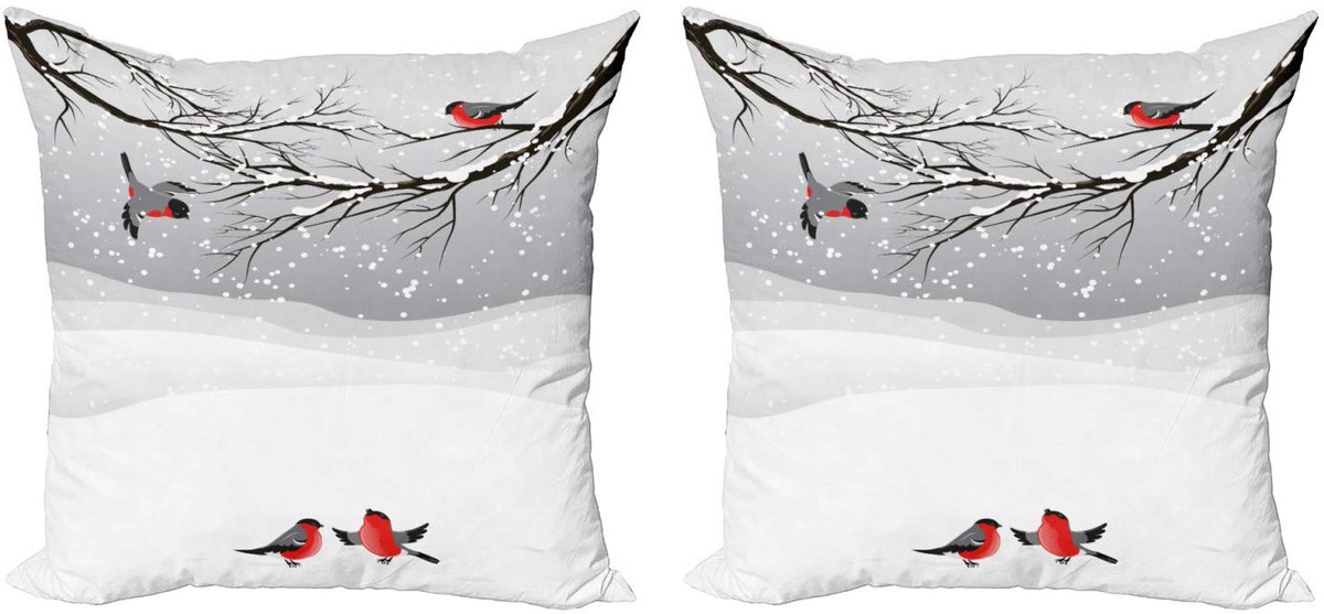 ABAKUHAUS Winter Kussenhoesenset – 2x50x50 cm – Dubbelzijdig bedrukt – Vermiljoen/Grijs/Zwart Vermilion