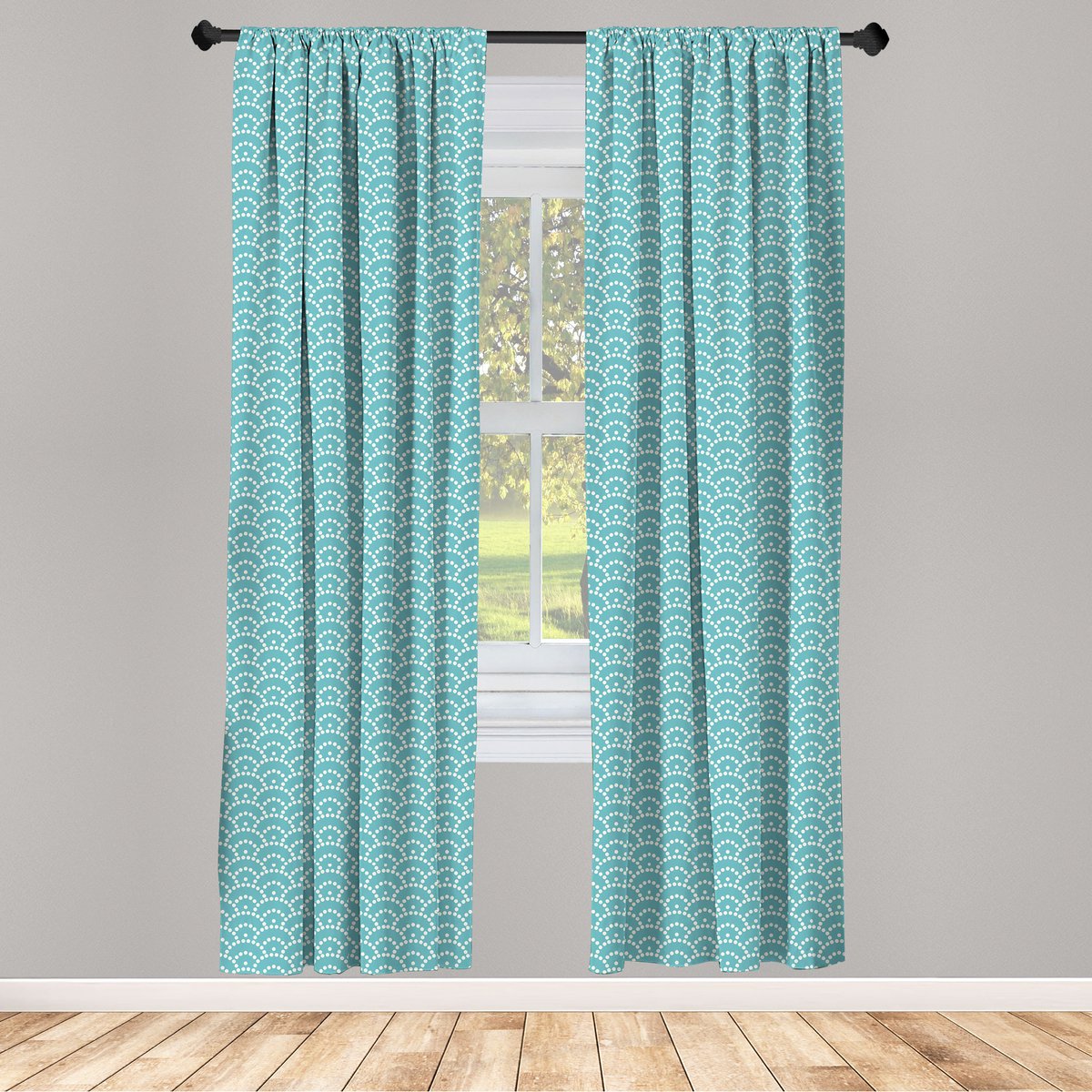 ABAKUHAUS Raamgordijnen – 2-delige paneelset Turkoois-wit, 75x175 cm, roedezak