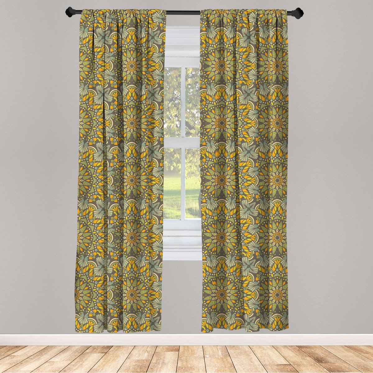 ABAKUHAUS Geometrische Gordijnen – 2x75x225 cm Taupe mikrofaser