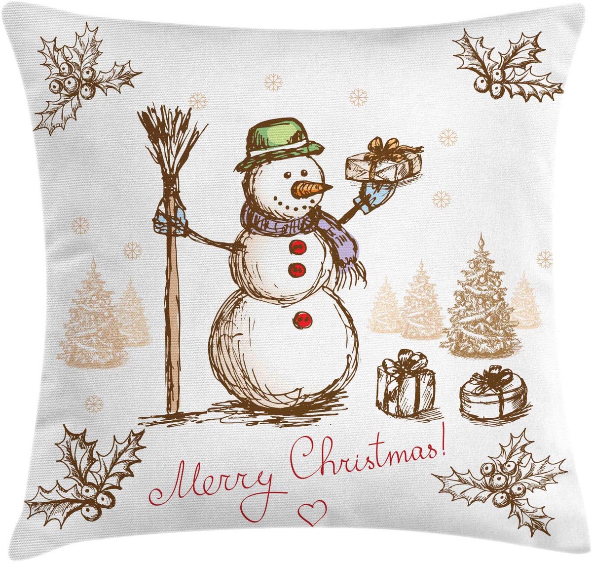 ABAKUHAUS Kussenhoes Schneemann – 40x40 cm – Beidzijdig bedrukt Wit Multicolor