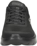 Vooraanzicht van een zwarte Skechers Go Walk Flex instapper met veters.