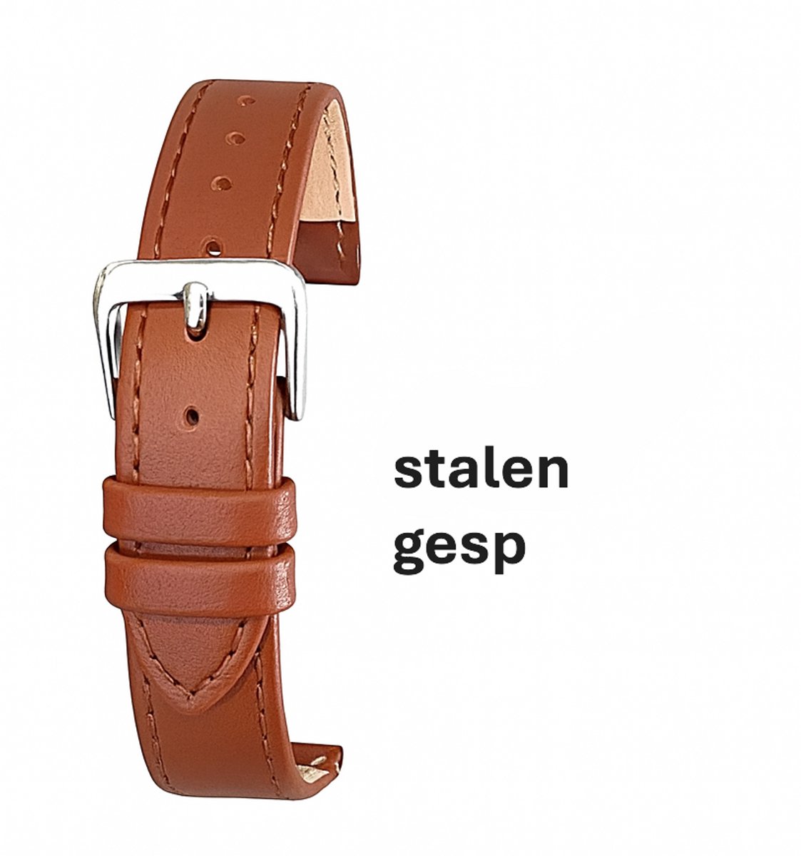 Horlogeband-horlogebandje-12mm-echt leer-zacht- bruin-plat-stalen gesp-leer-12 mm