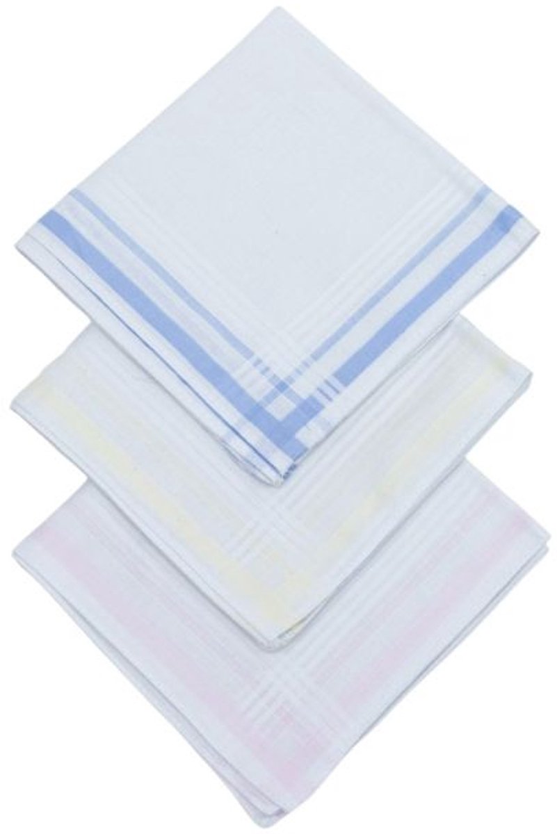 D&L Dames Zakdoeken - Gestreept - 29 x 29cm - 12 Stuks - 100% Katoen Gesatineerd