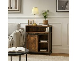 MIRA Home Opbergkast met Schuifdeur – Industrieel Kastje 70x30x80 cm – Bruin/Zwart – Hout & Metaal – Wandkast met Open en Gesloten Planken