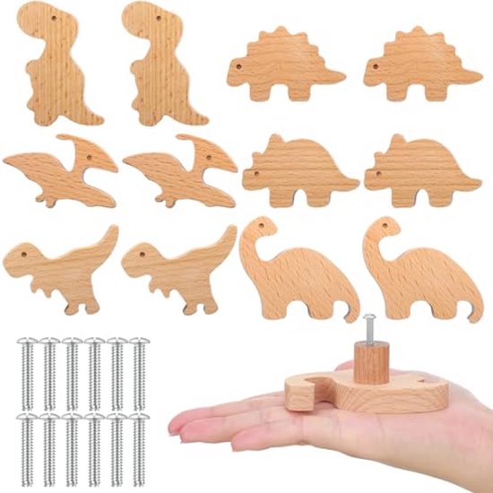 Qunclay Houten dierenkastknoppen, decoratief houten dressoir met schroeven, trekt, mariene bosdieren, meubels, kwekerij lade handgrepen voor decoratie ( bosdier, 12 sets) (WV-Qunclay-6284