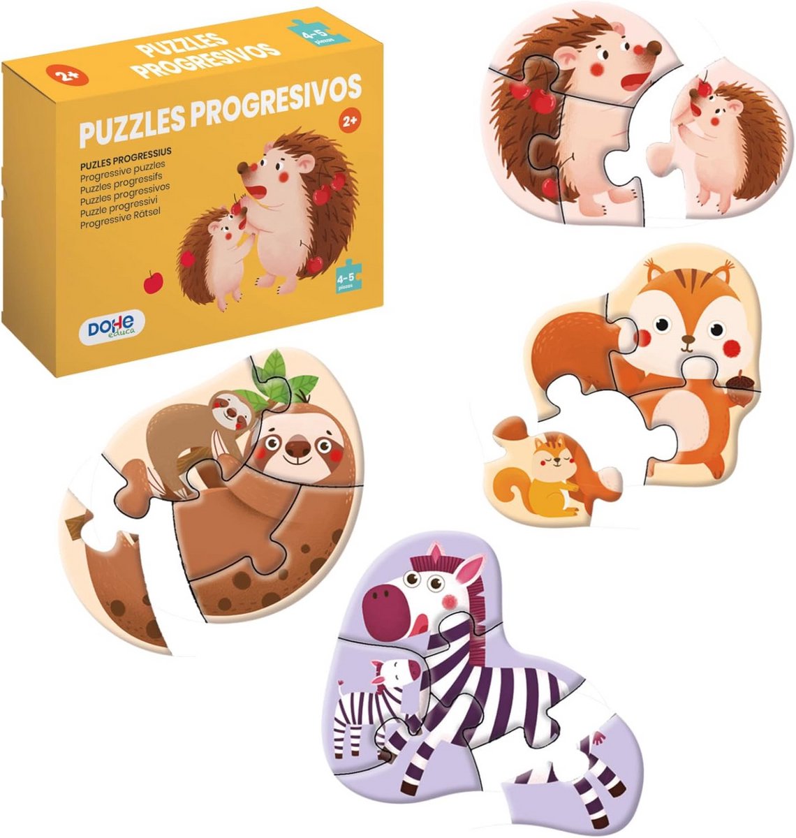 Progressieve puzzels voor kinderen van 2 tot 3 jaar - Educatief speelgoed met dierenmotieven