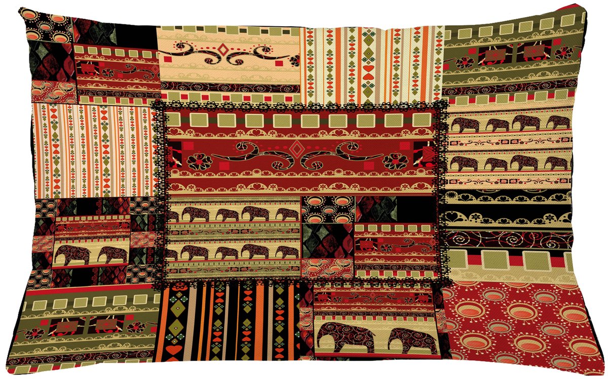 ABAKUHAUS Kussenhoes – Patchwork Afrikaanse Stijl – 65x40 cm – Zwart/Groen