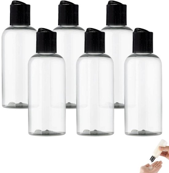 6 pièces - bouteilles de voyage - bouteilles de voyage vides avec bouchon pinceur - bouteilles de shampooing étanches - bouteilles de lotion transparentes - pour shampooing, lotions, crème - 100ml - 114×4.6mm - transparent