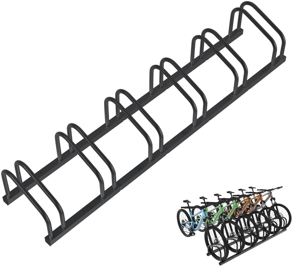 Professionele fietsstandaard voor 6 fietsen Metalen meerplaatsige standaard Opstelstandaard Fietshouder voor e-bikes en bakfietsen (37 cm afstand) voor bandenbreedte 30-65 mm Eenvoudige montage aan muur/vloer Zwart