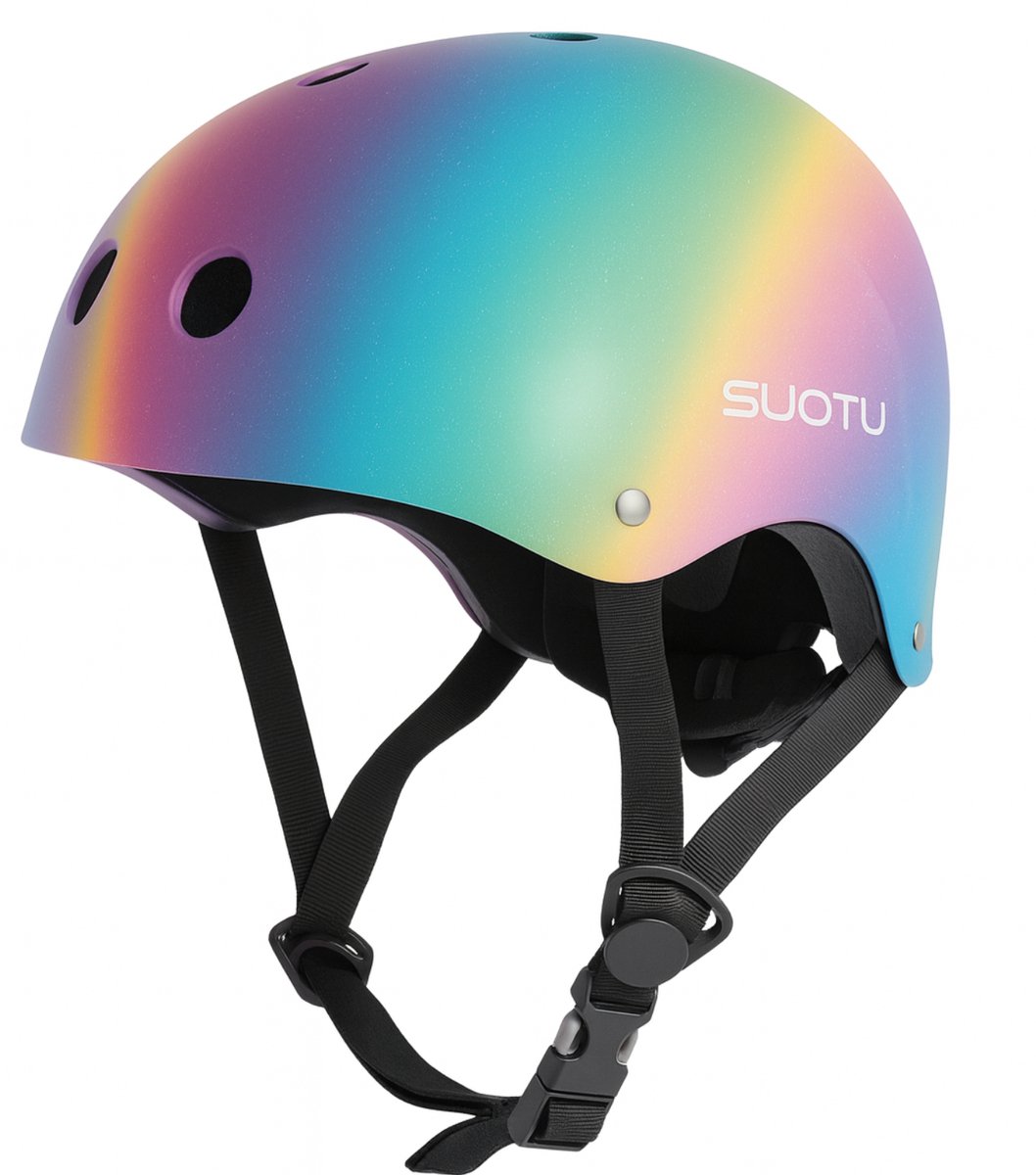 Suotu Kinderhelm Verstelbare Fietshelm & Skatehelm Voor Fietsen Steppen Skateboarden & BMX Regenboog