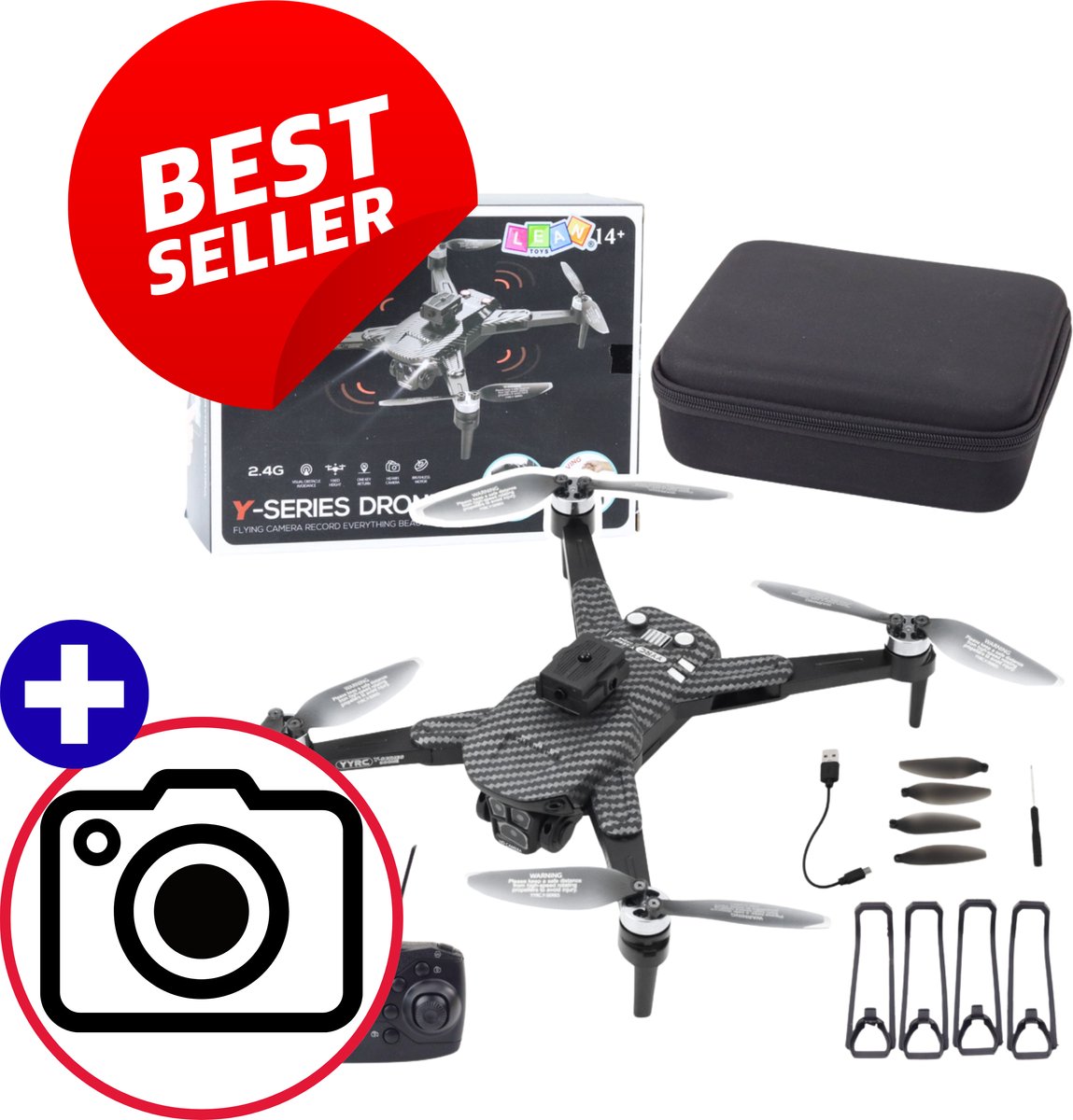 AeroX Y329 Drone Carbon Zwart Met HD WiFi Camera, Optical Flow Hover, Obstakel Detectie, 360° Flip, Brushless Motor, LED Lights, App Besturing, Opvouwbaar Design, Inclusief Koffer – Geavanceerde Quadcopter Voor Binnen & Buiten Met Cadeau