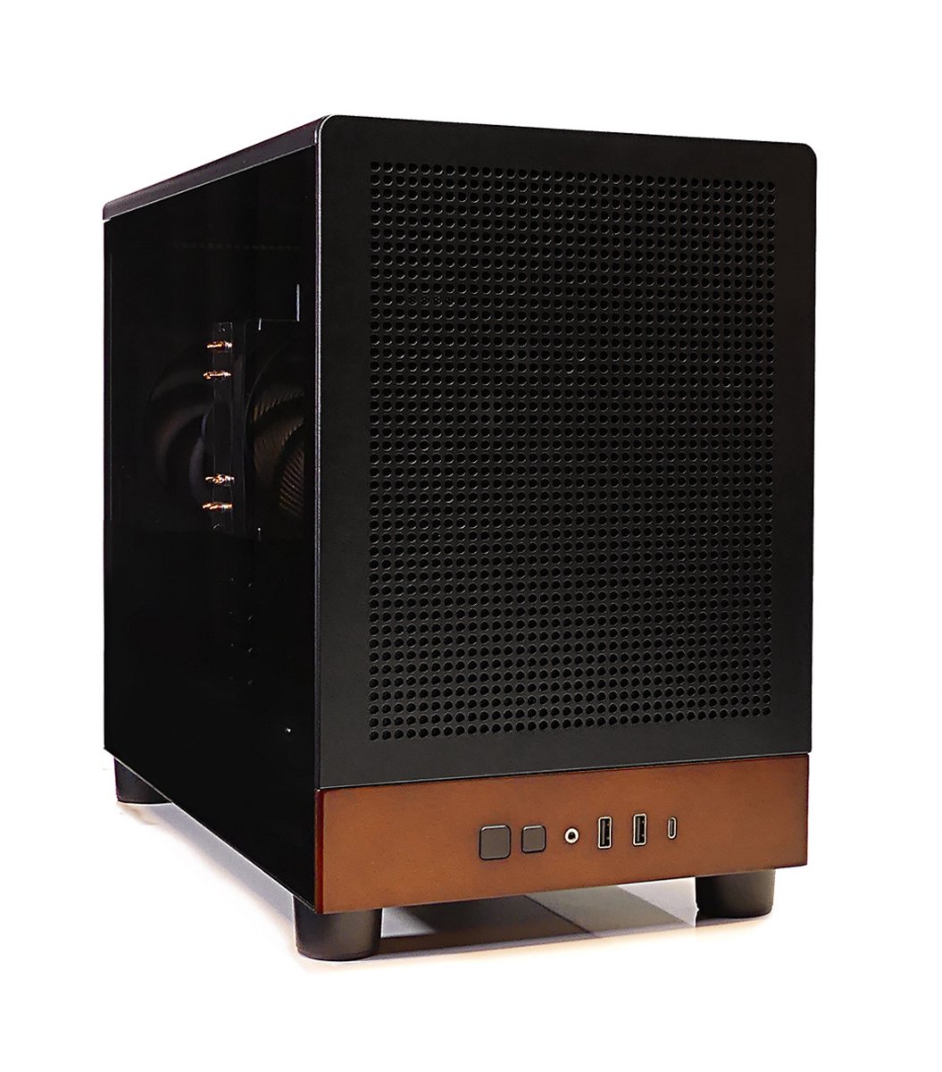 Zakelijke Ryzen 5 Silent Workstation - Computer Met Echt Walnoot Hout - Stijlvol Klein en Compact - 500GB SSD - 32GB RAM - Wifi 6/Bluetooth 5.4 - Gamdias Athena M4M WOOD