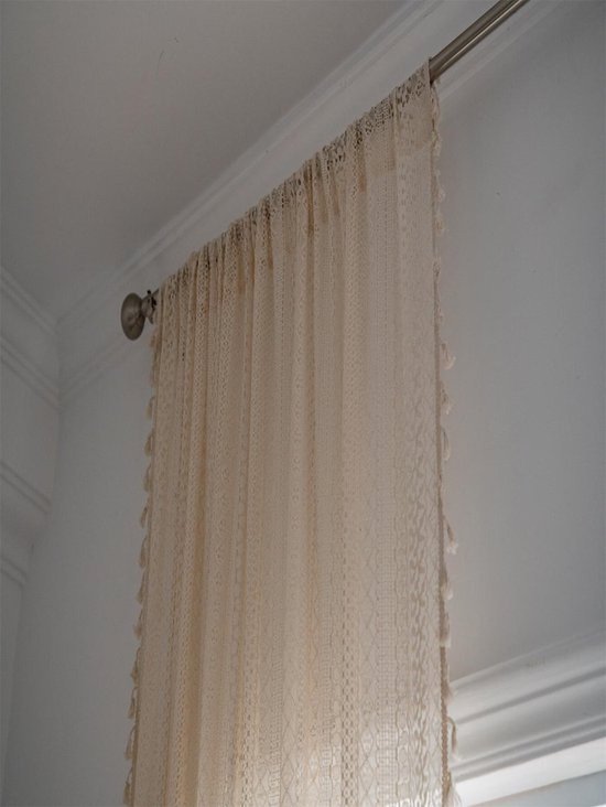 Boho Extra Long Rideau de Douche 180 x 200 cm xl Coton Lin Leibele Ceinture Grenouille Tissu Rideau de Douche Ensemble avec Crochet pour Vintage Country Home Salle de Bain Décor, Épais et Ride- Wit