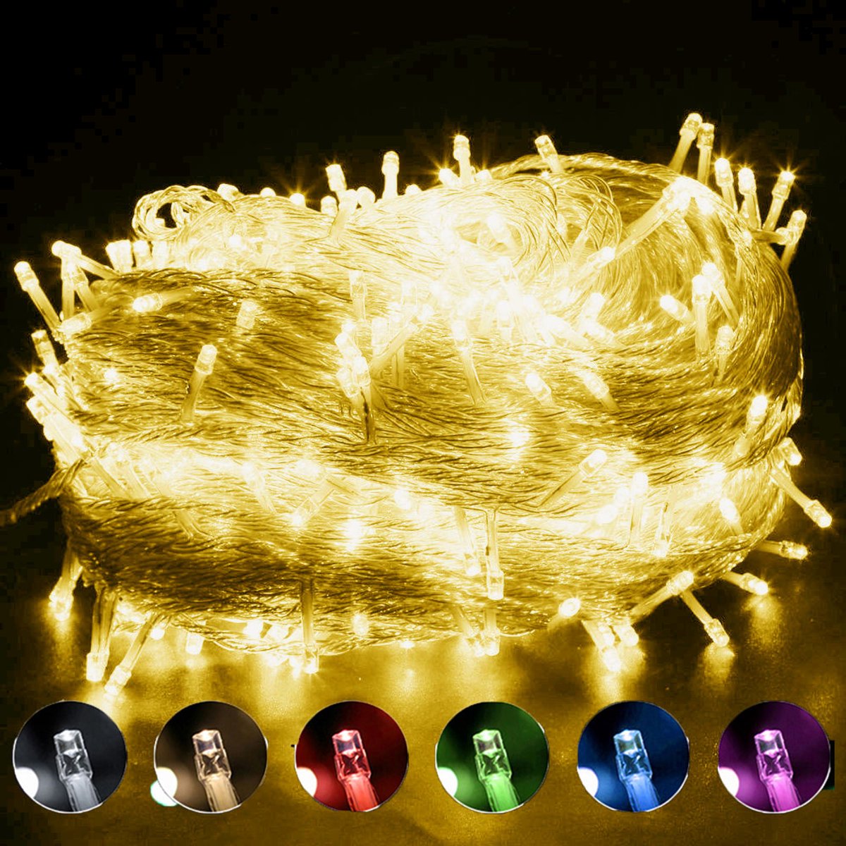 MUPOO Lichtsnoer Buiten en Binnen - IP44 50M 500LEDs Geel licht -Fairy Light--8 Modes-Kerstverlichting -Voor Muur-Raam-Terras