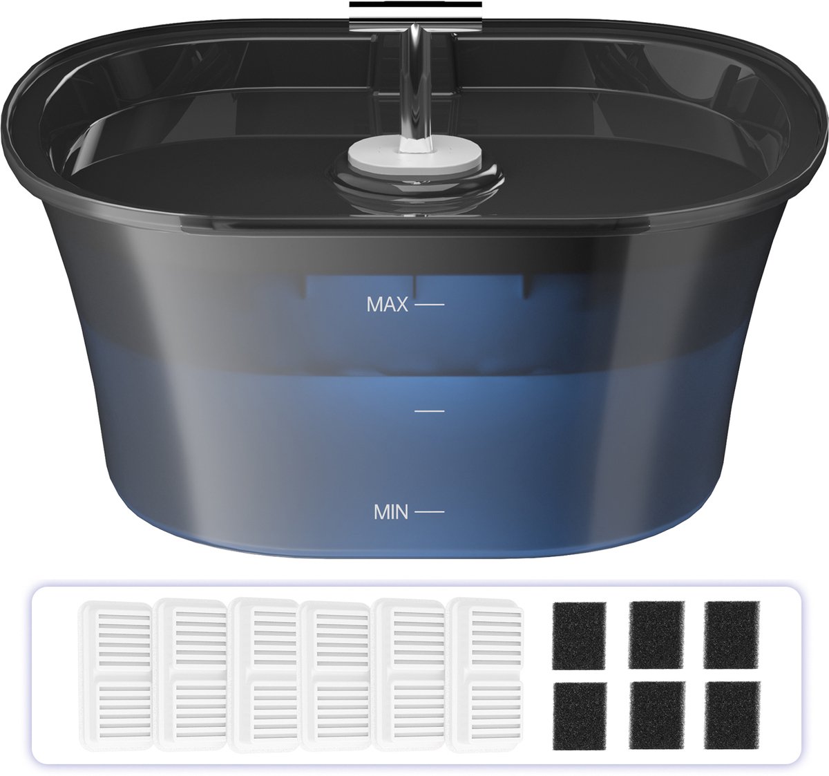 Balimo Drinkfontein Kat & Hond - 2.5L - Waterfontein kat RVS - met UV-sterilisatie Kattenfontein - Fluisterstil <25dB -Incl. 6 Filters en 6 Sponzen - Zwart