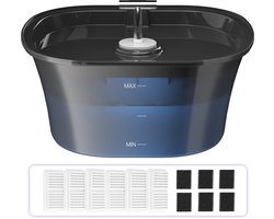 Balimo Drinkfontein Kat & Hond - 2.5L - Waterfontein kat RVS - met UV-sterilisatie Kattenfontein - Fluisterstil <25dB -Incl. 6 Filters en 6 Sponzen - Zwart