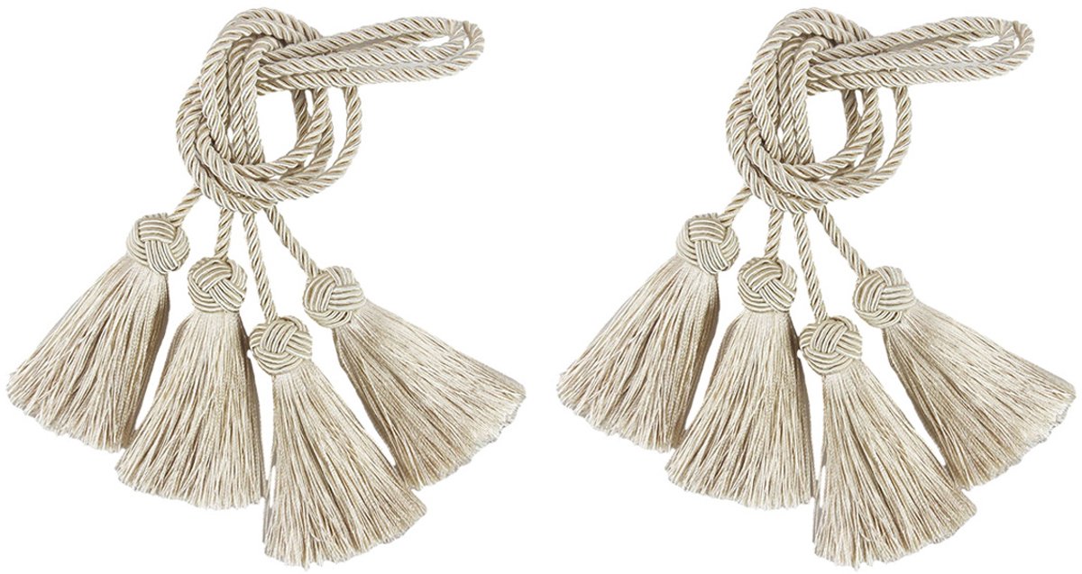 longziming -Set van 2 Paar Handgemaakte Gordijn Koorden met Kwastjes – Decoratieve Gordijn Tiebacks met Kwastjes voor Ramen – Beige