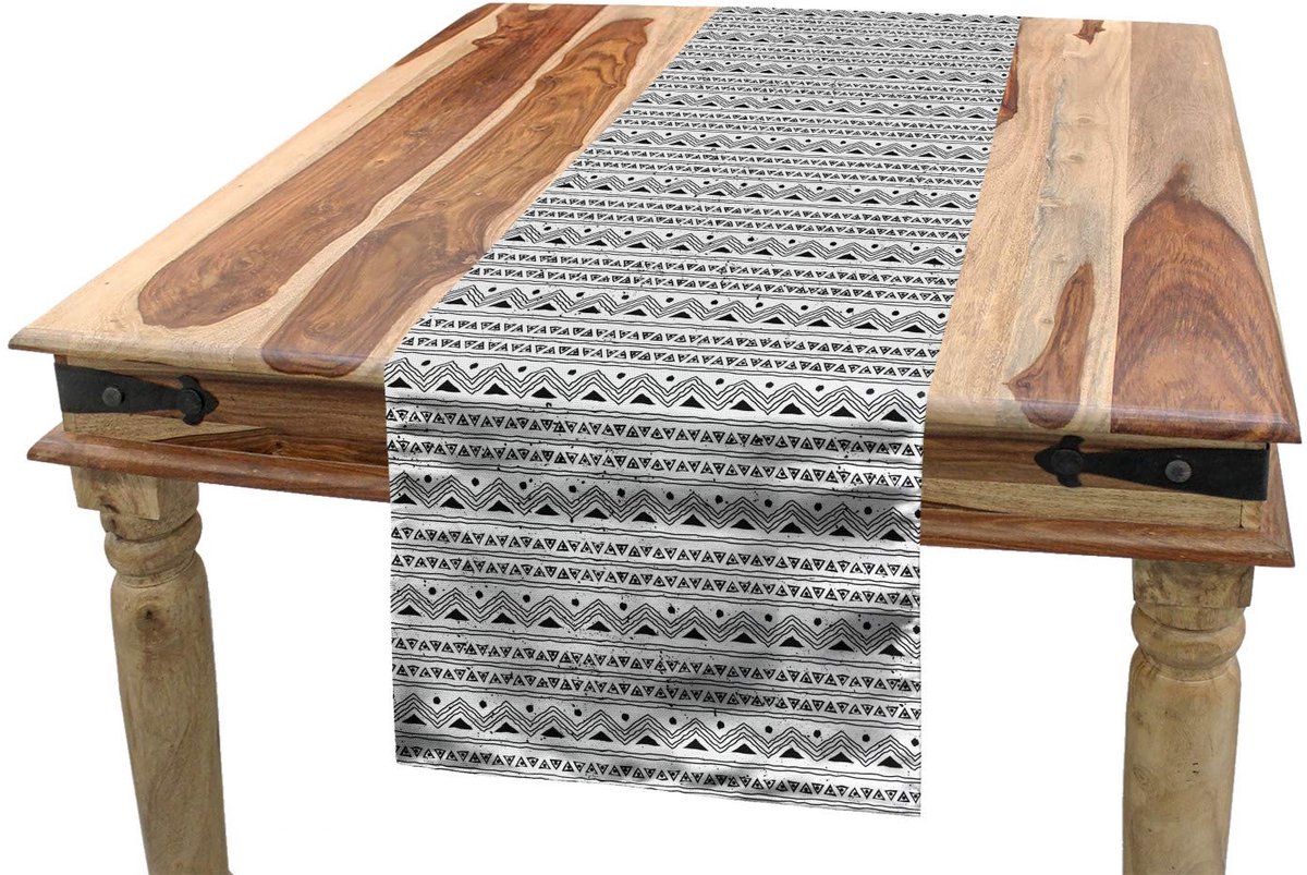 ABAKUHAUS tafelloper – zwart-wit azteekse rand – 40x180 cm