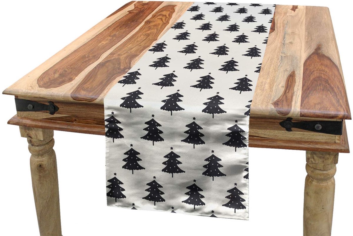 ABAKUHAUS Tafel-loper – dennenboom-silhouet 40x225 cm – koksgrijs