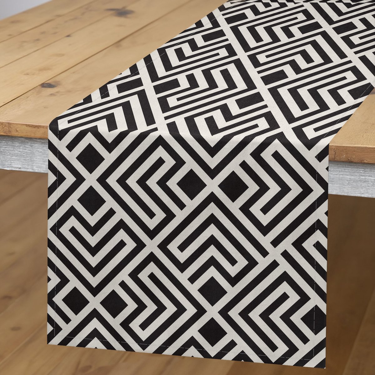 ABAKUHAUS monochroom tafelloper – retro-rasterpatroon – 40x180 cm – zwart-wit