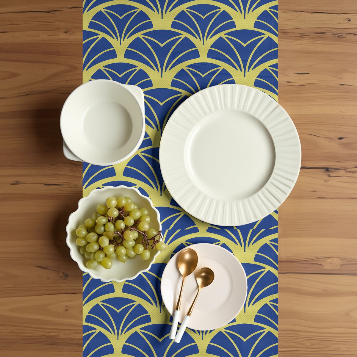 ABAKUHAUS Art Deco tafelrunner – 40×225 cm – Polyester – Geel/Blauw