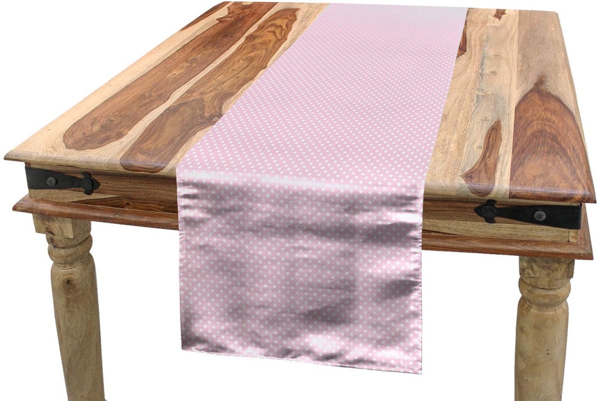 ABAKUHAUS tafelloper – stippenpatroon – 40x300 cm – wit-roze