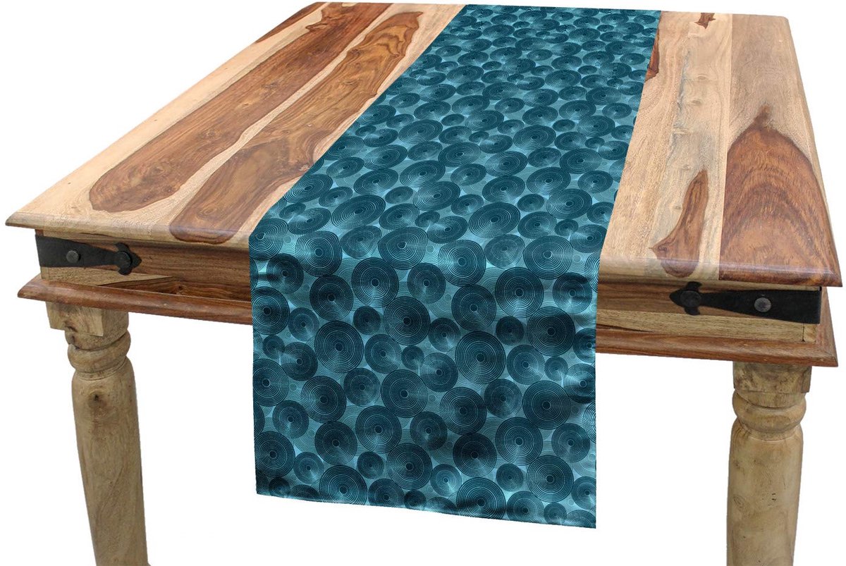 ABAKUHAUS TafelLoper – Blauw – 40×225 cm – Rond tegelpatroon