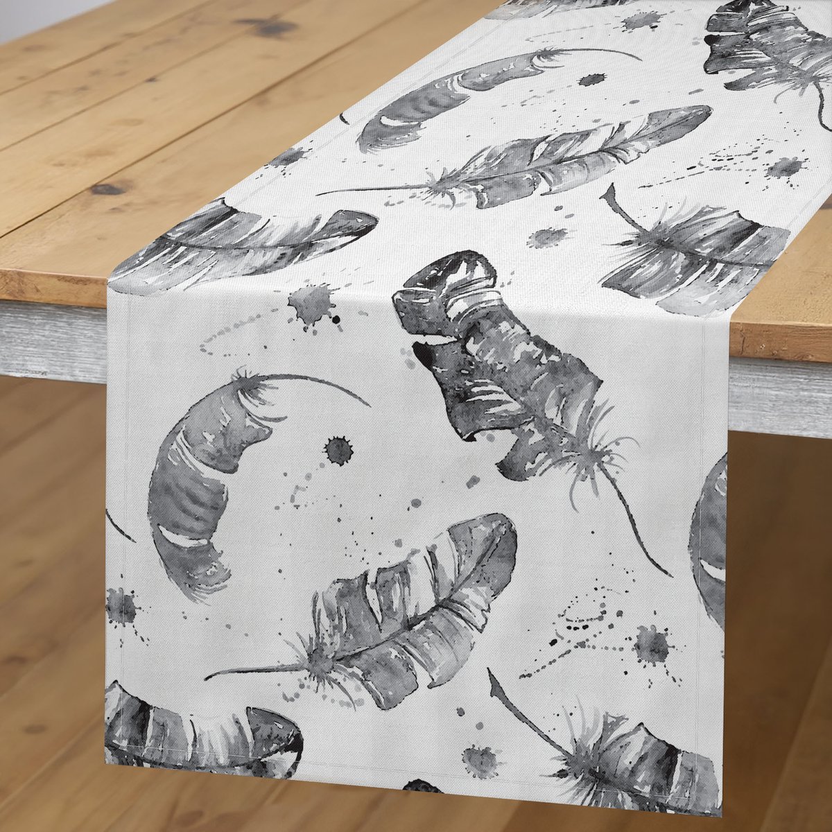 ABAKUHAUS veren-tafelrunner – Inheemse stijl, 40x225 cm, donkergrijs/wit