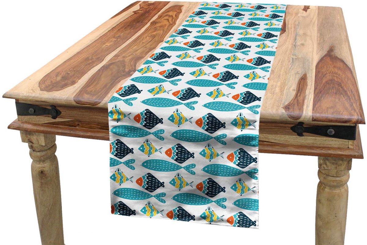 ABAKUHAUS tafelloper – veelkleurig vispatroon – 40x180 cm