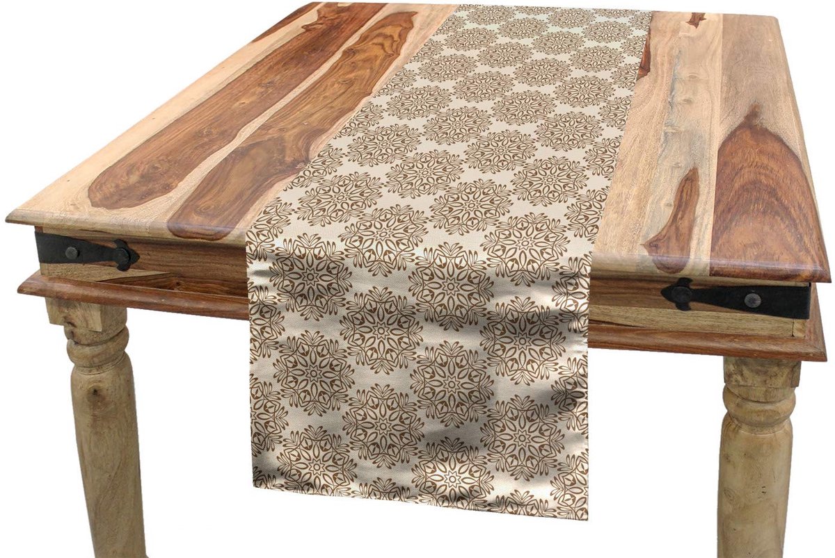 ABAKUHAUS Bruine mandala tafelloper – 40x180 cm – Polyester