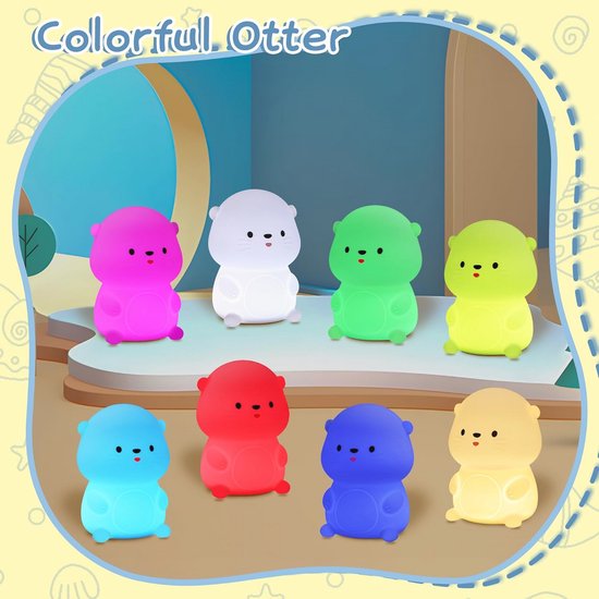 Schattig otter nachtlampje voor kinderen - 8 kleurige LED's, perfect voor babykamer en tienerkamer — afbeelding 4