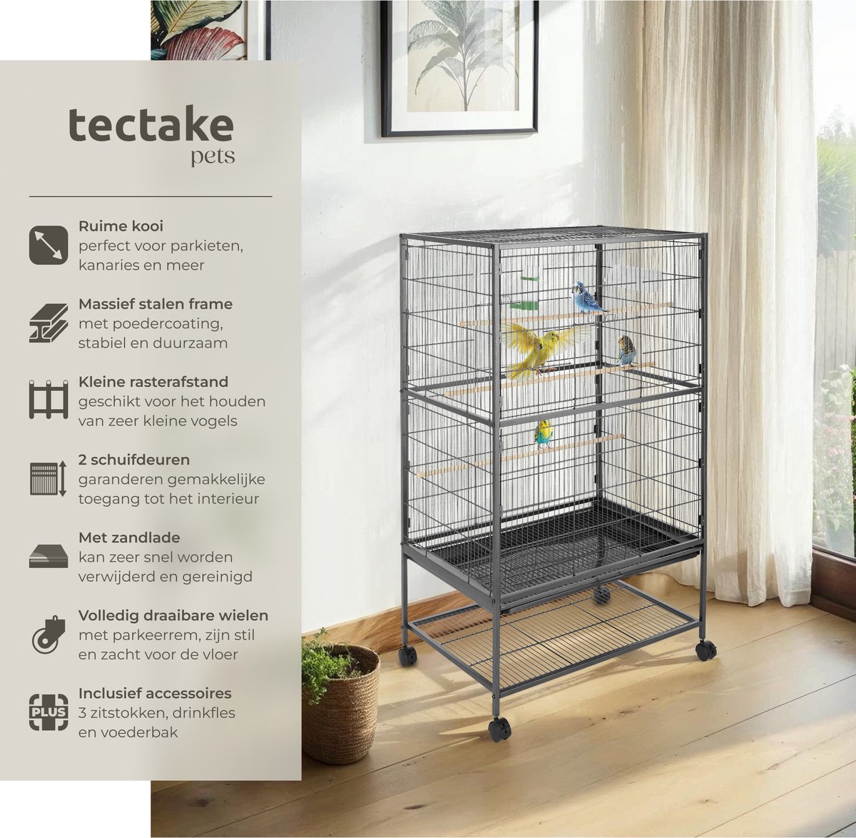 tectake Vogelkooi - Vogelkooien voor Binnen - 78 x 52 x 131 cm thumbnail 2