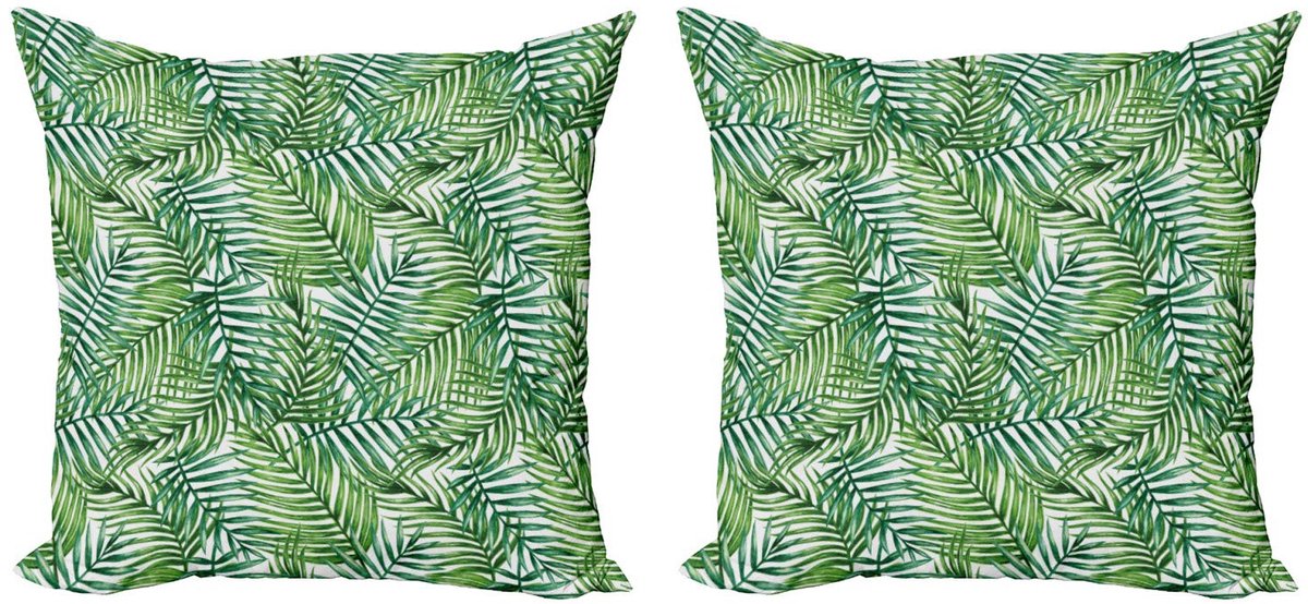 ABAKUHAUS Blad Kussenhoes – 2x50x50 cm – Dubbelzijdig – Groen/Wit