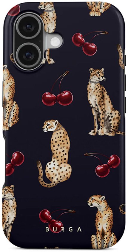 Coque foncée avec imprimé léopard et cerises.