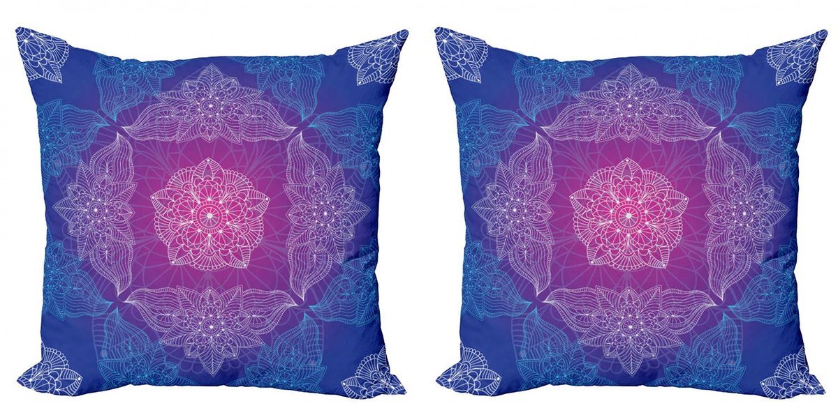 ABAKUHAUS Mandala kussenhoezen – 2x 40x40 cm – Dubbeldruk – Magenta/Nachtblauw/Wit
